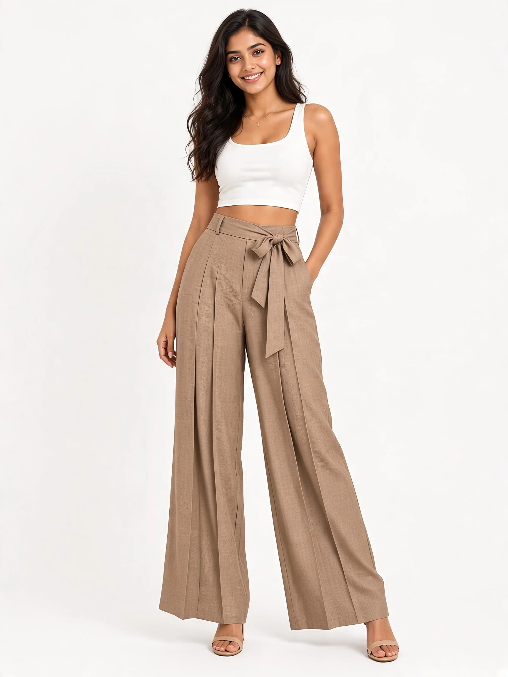 Women Wide Leg Palazzo Pants With Belt