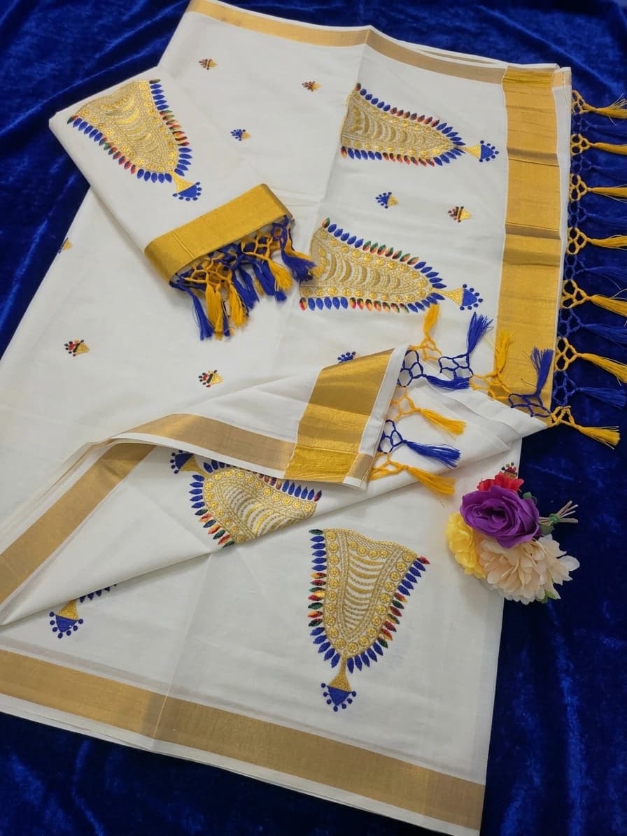 Cotton Embroidered Saree with Blouse