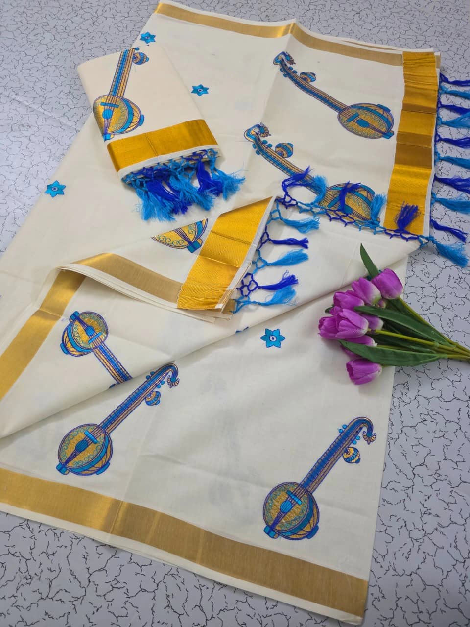 Cotton Embroidered Saree with Blouse