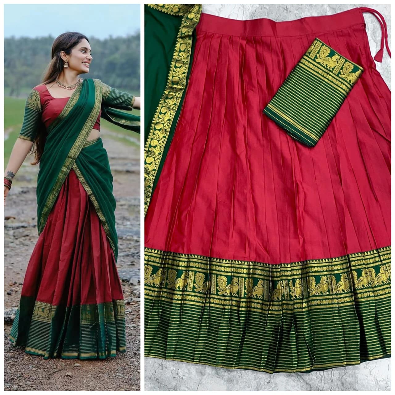 Kanji Cotton Silk Lehenga Set