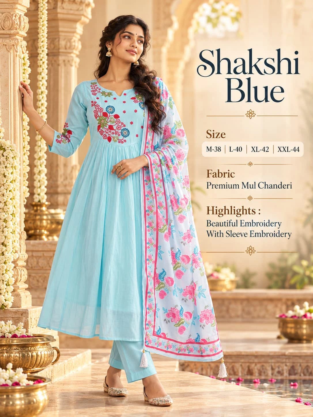 Mul Chanderi Anarkali Set