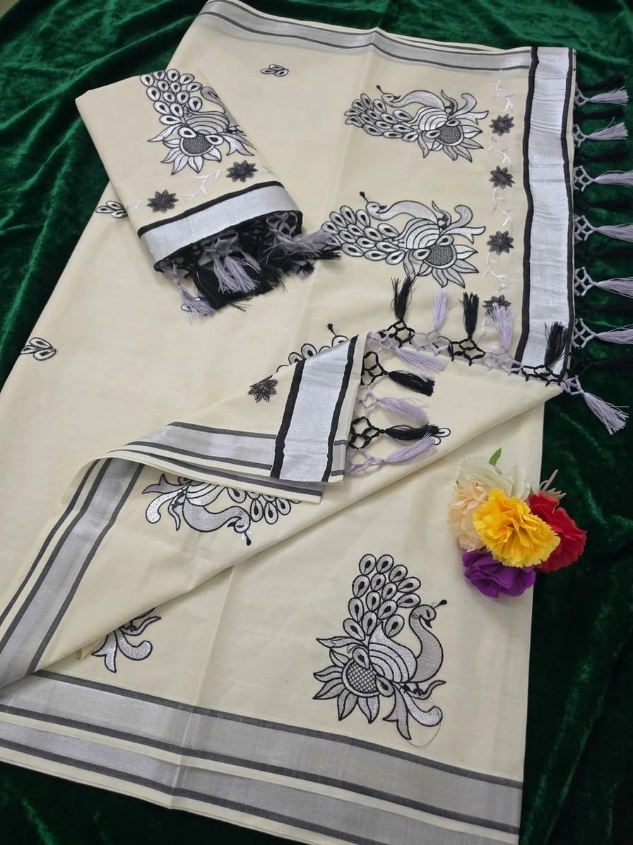 Cotton Embroidered Saree with Blouse