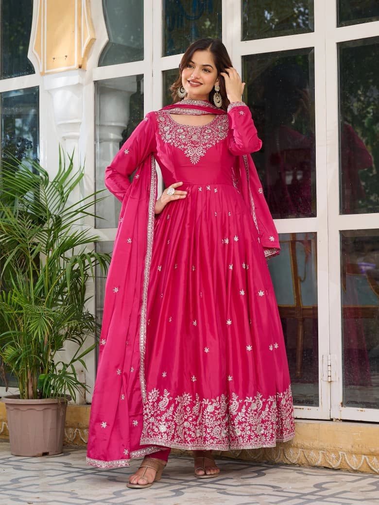 American Silk Embroidered Gown