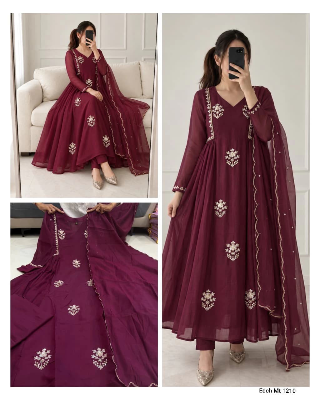 Mul Chanderi Anarkali Kurti Set