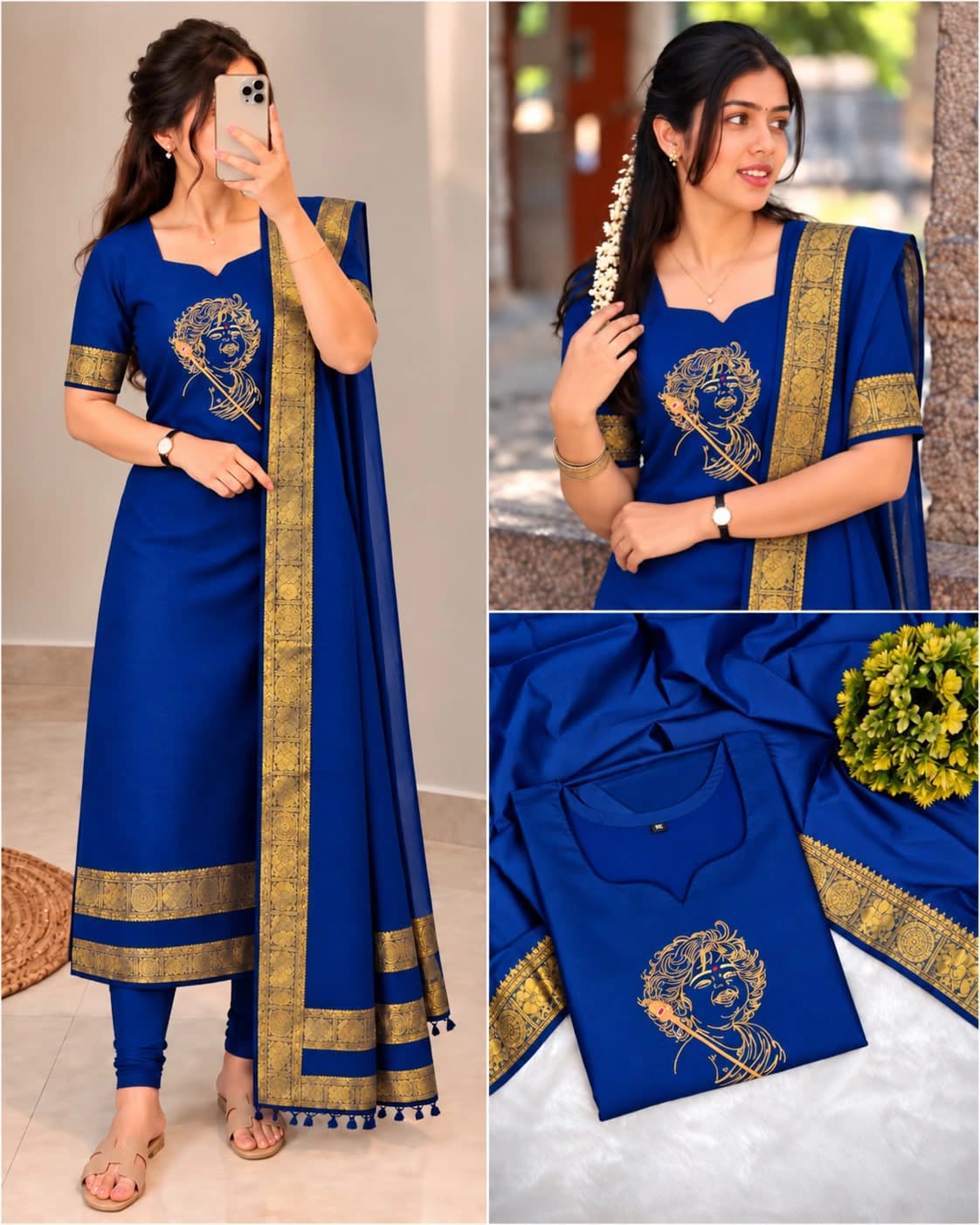 Silk Cotton Kurti Set with Dupatta