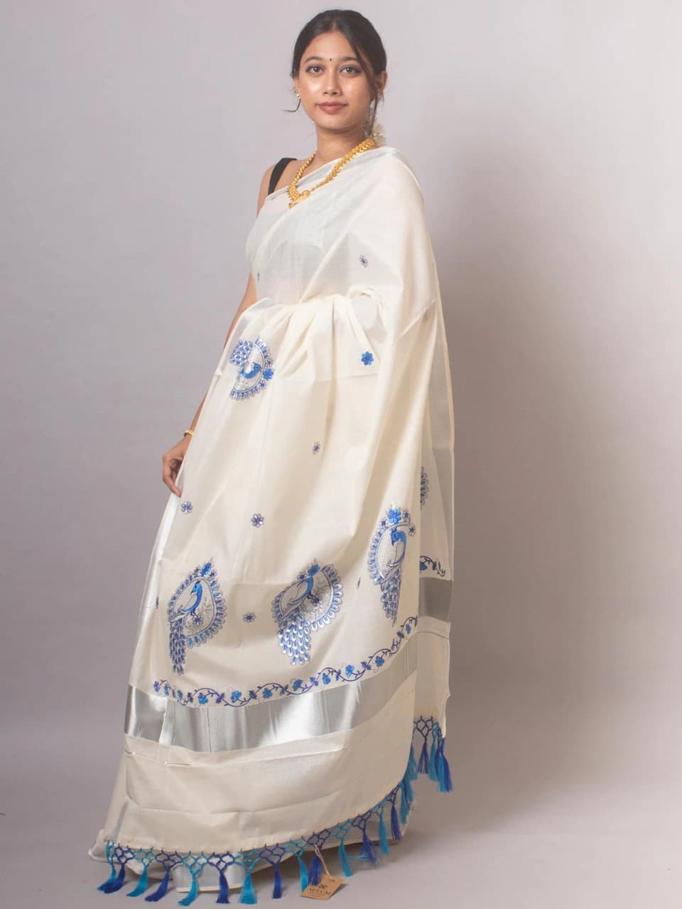 Cotton Embroidered Saree with Blouse