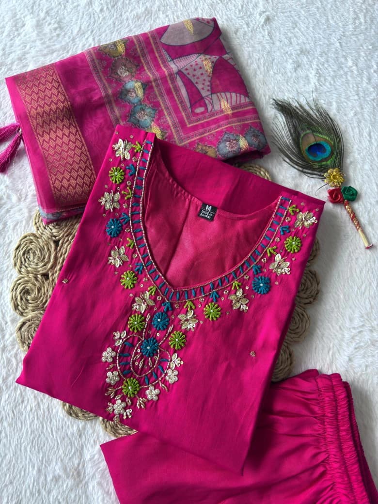 Roman Silk Embroidered Kurta Set