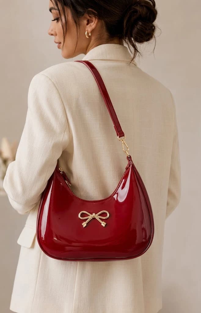 Patent Hobo Handbag for Women, Stylish Glossy Shoulder Purse, Trendy Slouchy Fashion Bag for Office (Copy)
