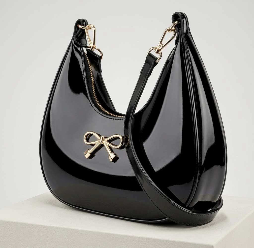 Patent Hobo Handbag for Women, Stylish Glossy Shoulder Purse, Trendy Slouchy Fashion Bag for Office