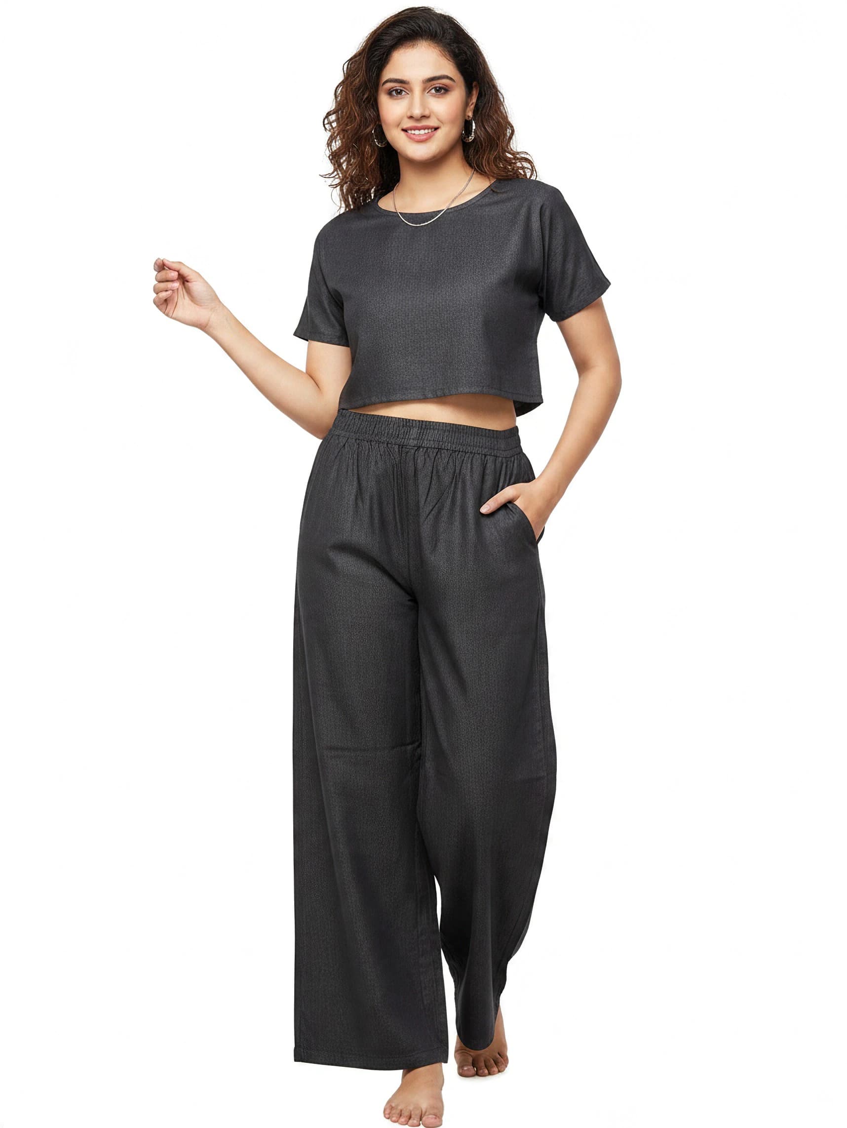 Wide Leg Denim Palazzo With Elasticated Waistband
