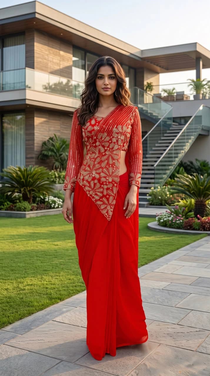 Faux Georgette Embroidered Saree