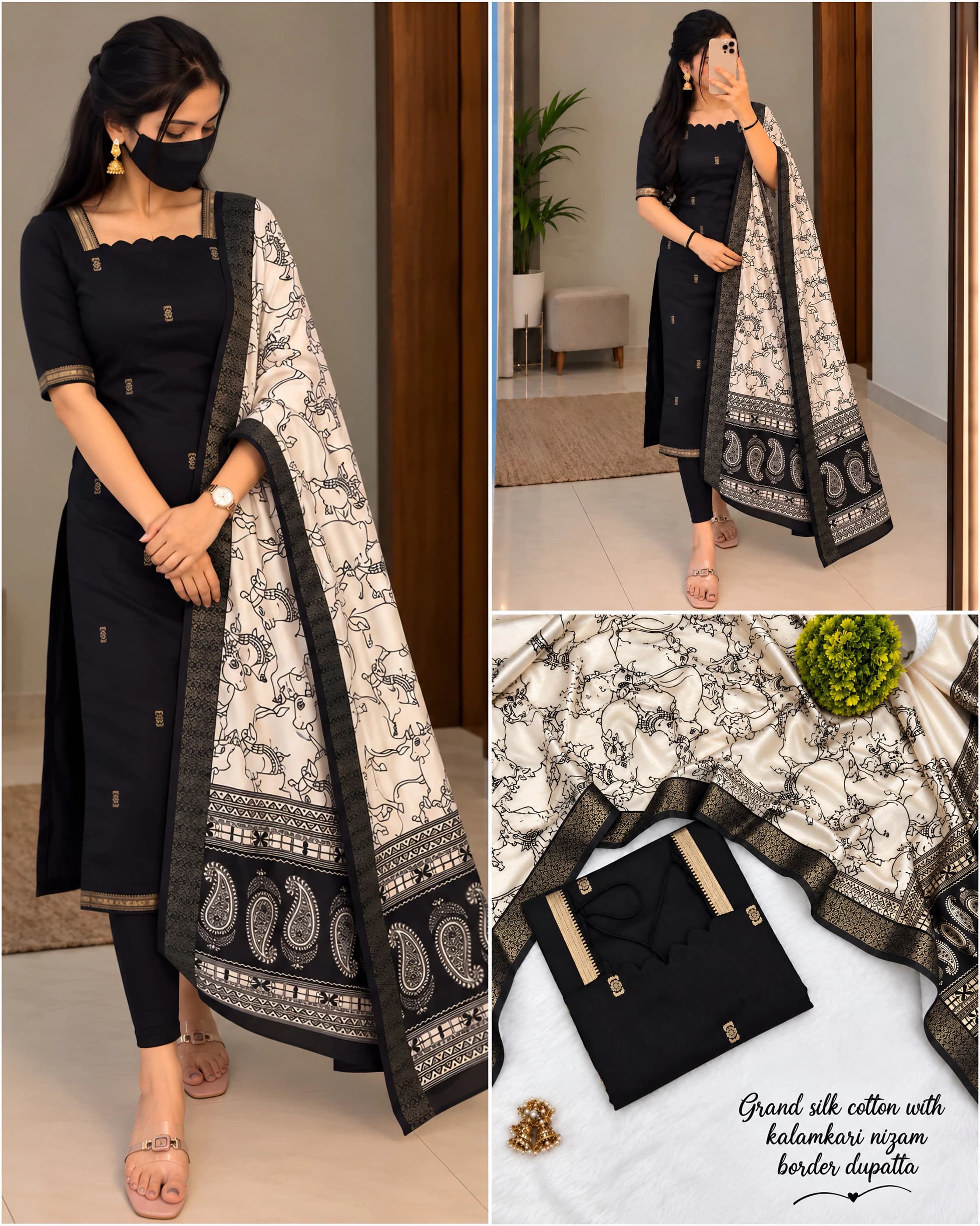 Butta Silk Cotton Top with Chennuri Silk Kalamkari Dupatta