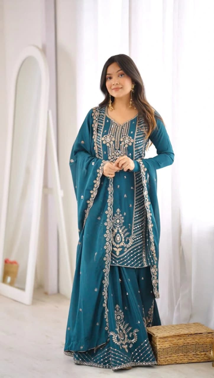 Premium Chinon Silk Palazzo Set